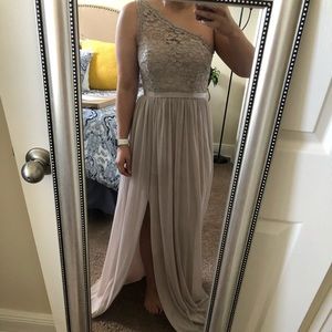 One shoulder maxi bridesmaid dress